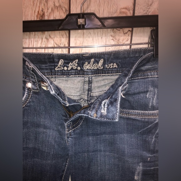 LA IDOL Women’s Jeans Size 1 W27 L33 Tattered Rhinestone Pocket (see details - Picture 6 of 10
